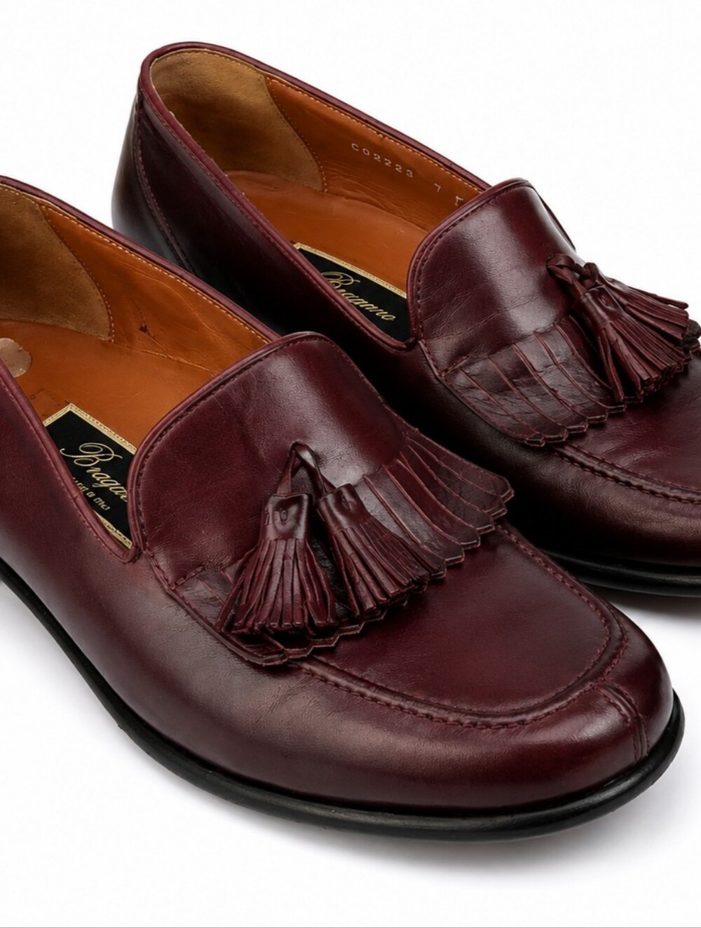 Bragano Italy Tassel Loafers Men's 7M Brown Leather Kiltie Slip On Dress Shoes
